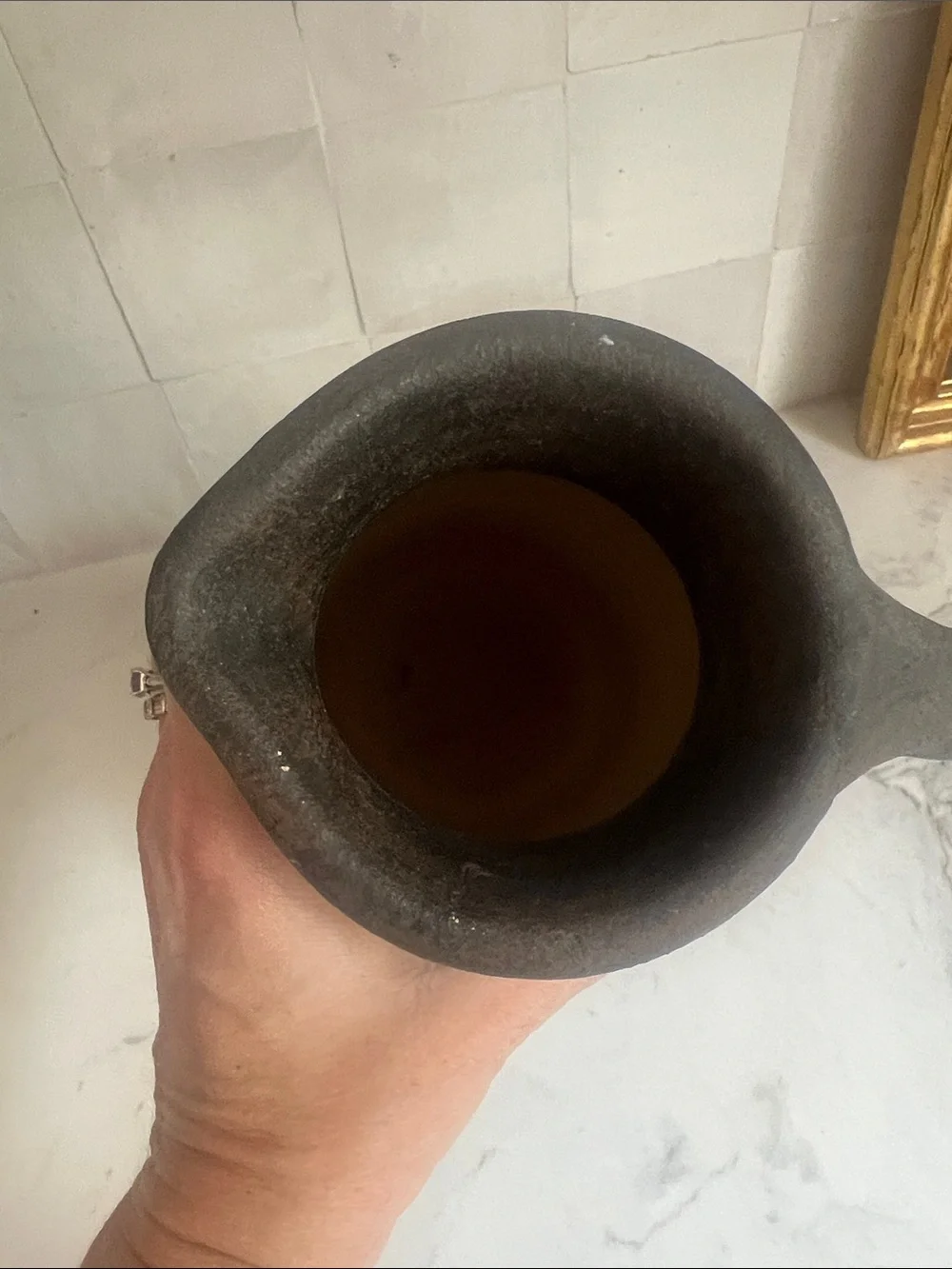 Primitive Chocolate Brown Amber Interiors Style Pottery Vintage Vase Pitcher